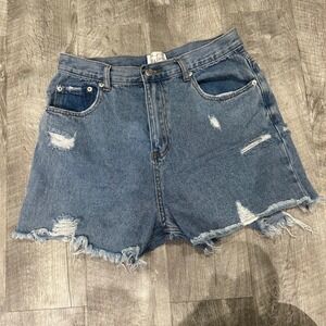 The Native One Distressed High Waisted Denim Shorts Blue Cotton S8966 Womens L